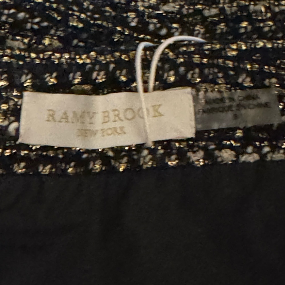 RAMY BROOK Rhonda Tweed Zip-Front Mini Skirt Gold Zipper Hardware Size‎ 8 Black - Picture 12 of 15